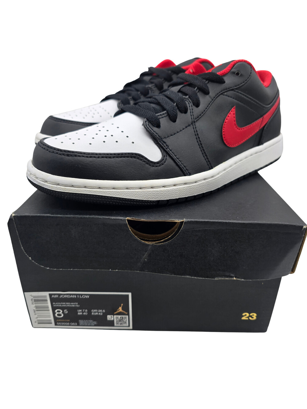 Nike Air Jordan 1 Low Shoes | Mens 8.5 | Black, Fire Red, White | New with box